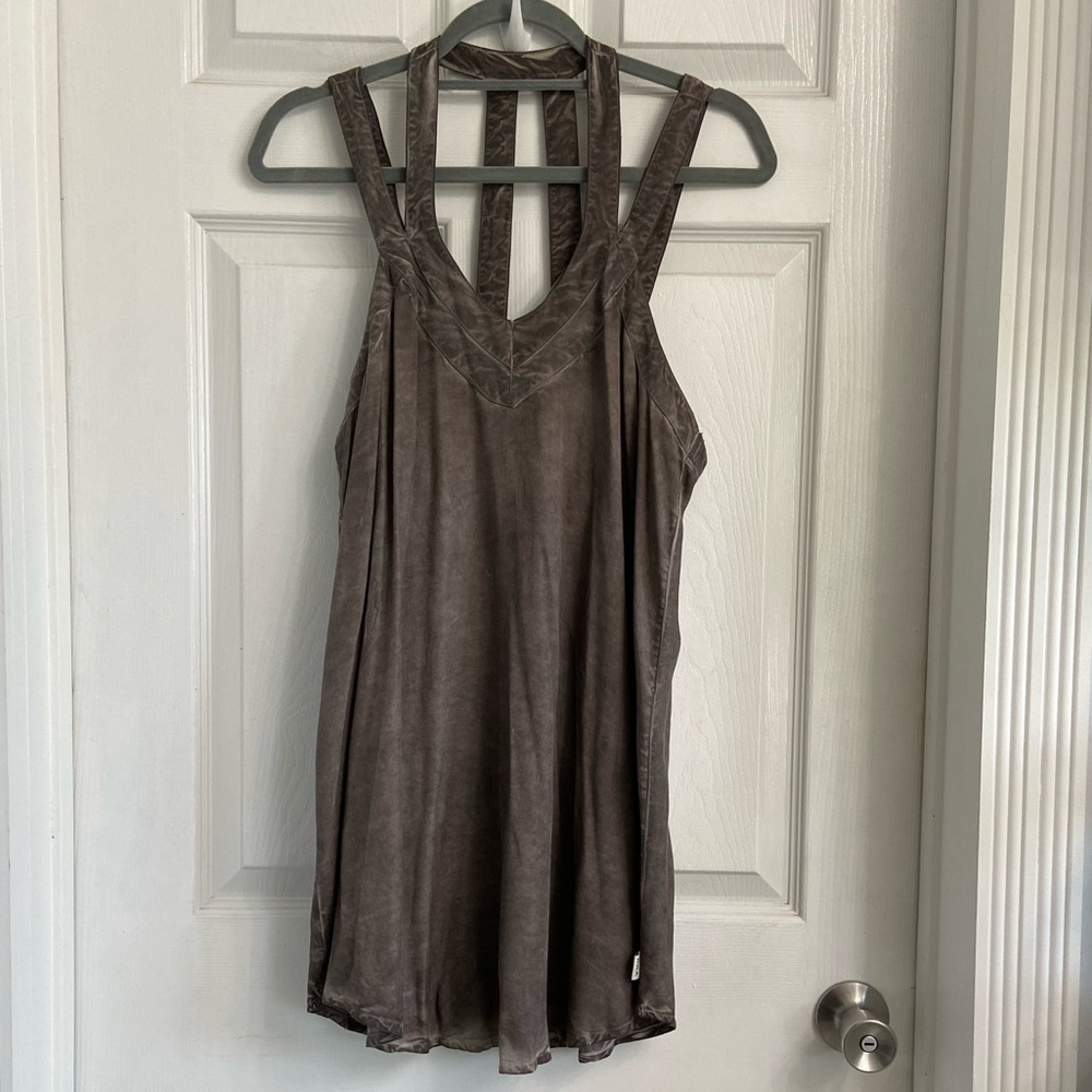 RVCA Tunnel Vision Tank Top Size Small Gray Long A-Line V-Neck